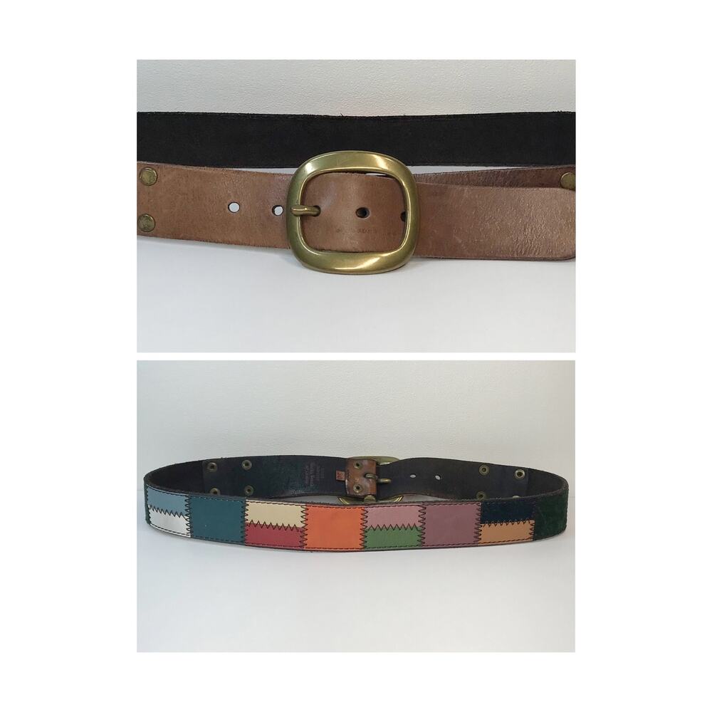 Lucky Brand Belt Patchwork Multicolor Leather Bohemian Hippie 70s Size 30